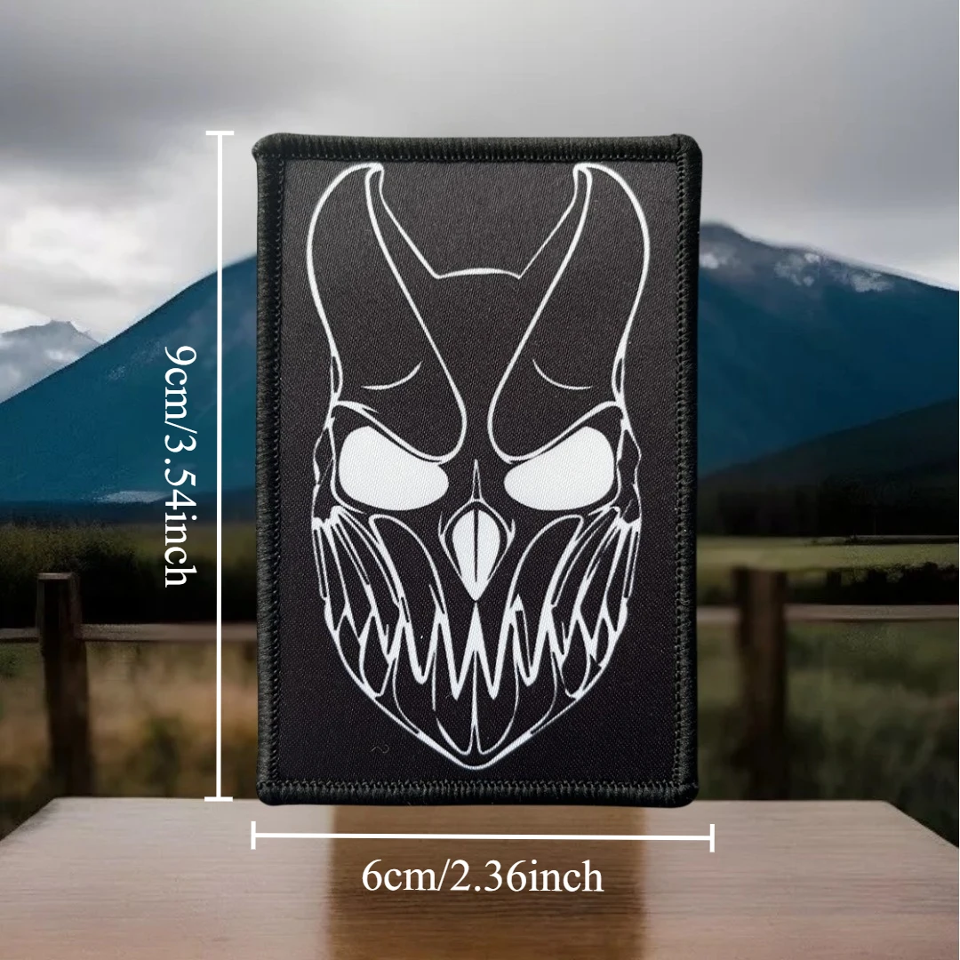 Máscara de diente de diablo, insignia de moral de Chevron, parche de gancho y bucle con estampado de esqueleto, brazalete del ejército militar, pegatina de embalaje trasero - imagen 3