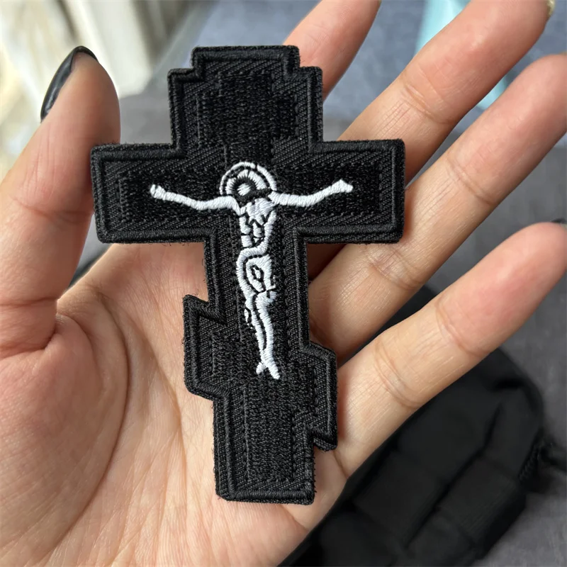 Parche de cruz de Jesús, insignias de moral táctica bordadas en la ropa, parches militares con gancho, pegatinas para mochila, brazalete