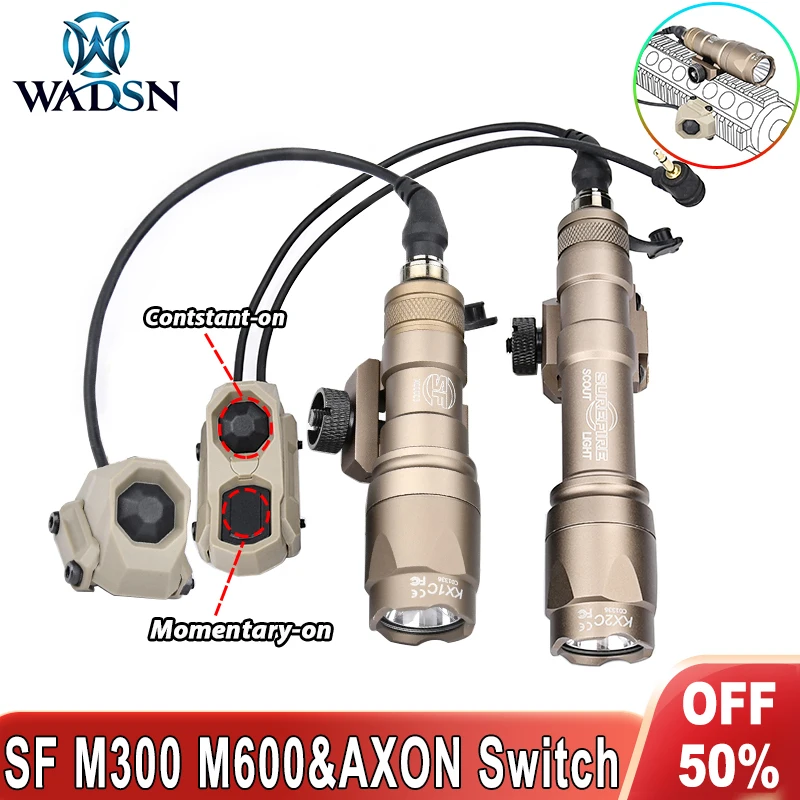 Surefir-linterna táctica M300 M600 con interruptor de presión de doble función AXON, Rifle de riel de 20mm, luz de explorador para arma Airsoft M600C