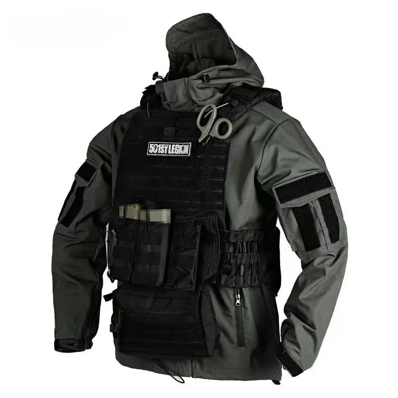 Chaqueta táctica de caza al aire libre para hombre, chaquetas de entrenamiento de camuflaje impermeables con múltiples bolsillos, abrigo largo con capucha a prueba de viento para senderismo - imagen 2