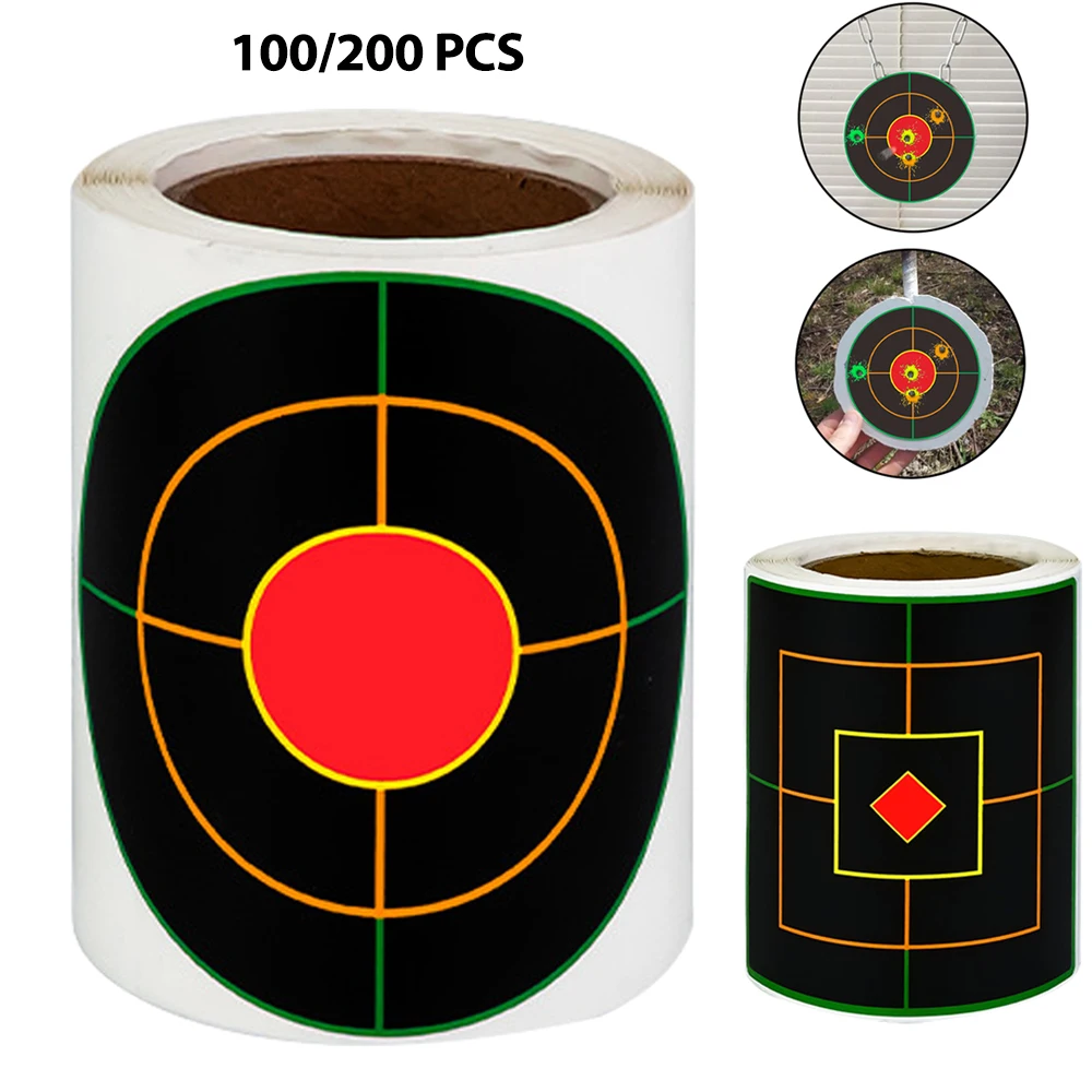 100/200 Uds. Alvos de papel de impacto amarillo fluorescente de 3 pulgadas pegatinas autoadhesivas para objetivos de tiro con salpicaduras