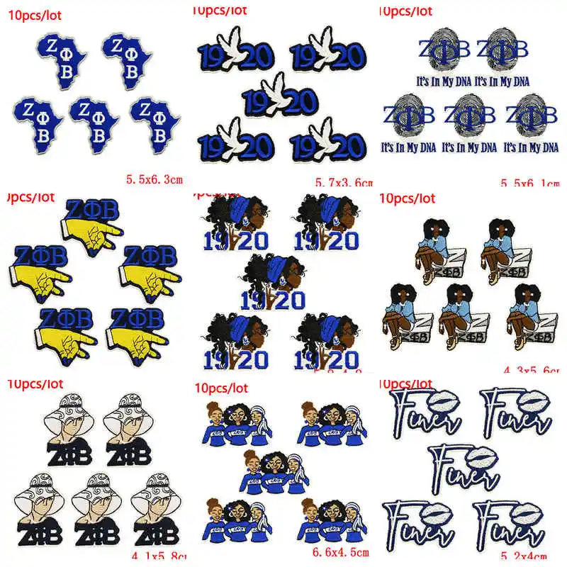 10 unids/lote 1920 Zeta Phi Beta parches para planchar para ropa parches bordados en ropa mochila sombreros DIY pegatinas de decoración de costura