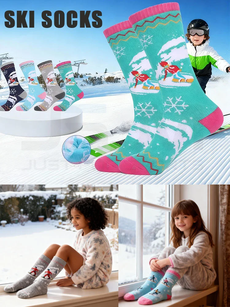 JSJM calcetines térmicos de esquí de invierno para niños, calcetines deportivos de algodón más gruesos y cálidos, calcetines térmicos para ciclismo y esquí para niños, regalos de navidad - imagen 2