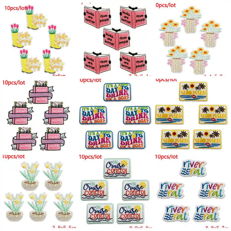10 unids/lote de parches bordados con letras de dibujos animados, parche de hojas de flores, parches para planchar para ropa, sombreros DIY, decoración de apliques para mochila