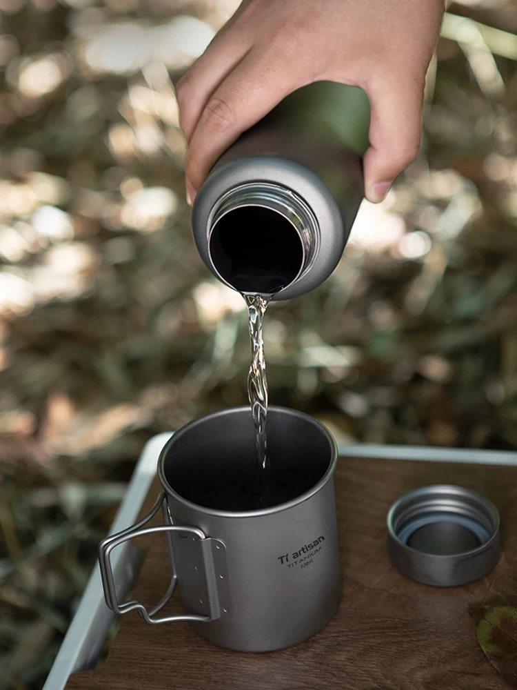 Botella de agua de boca ancha de titanio puro, taza de agua portátil para exteriores, botella de agua deportiva de gran capacidad para viajes en coche - imagen 4