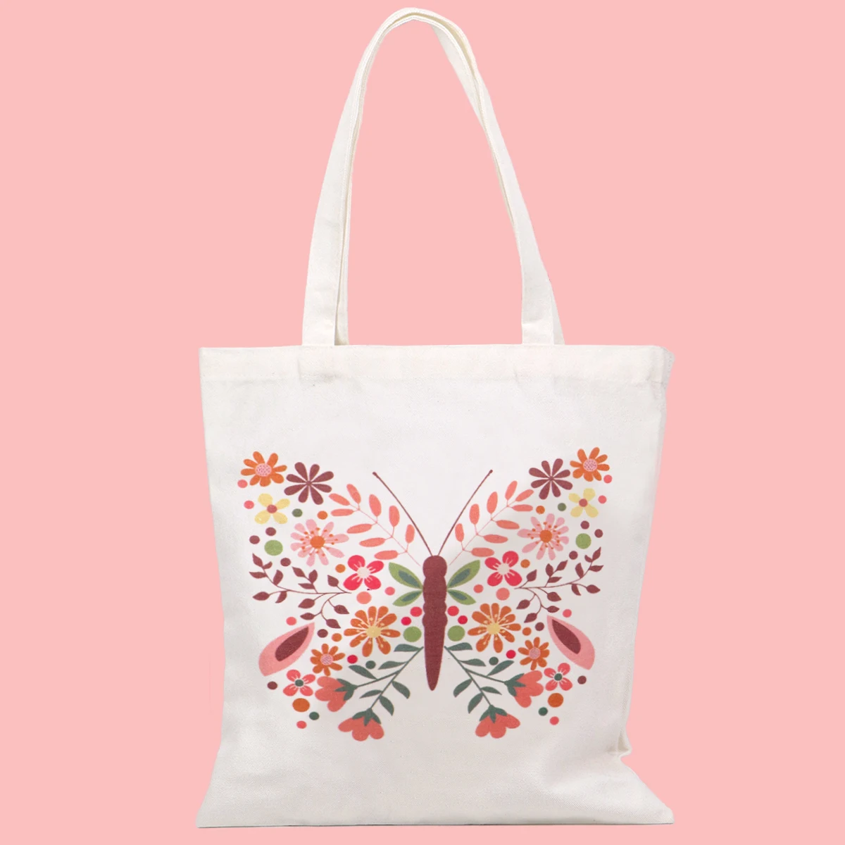 Bolso de lona con estampado Floral de mariposa, bolso de mano plegable, organizador de almacenamiento portátil, bolso de compras para mujer, bolso de hombro de colegio - imagen 5