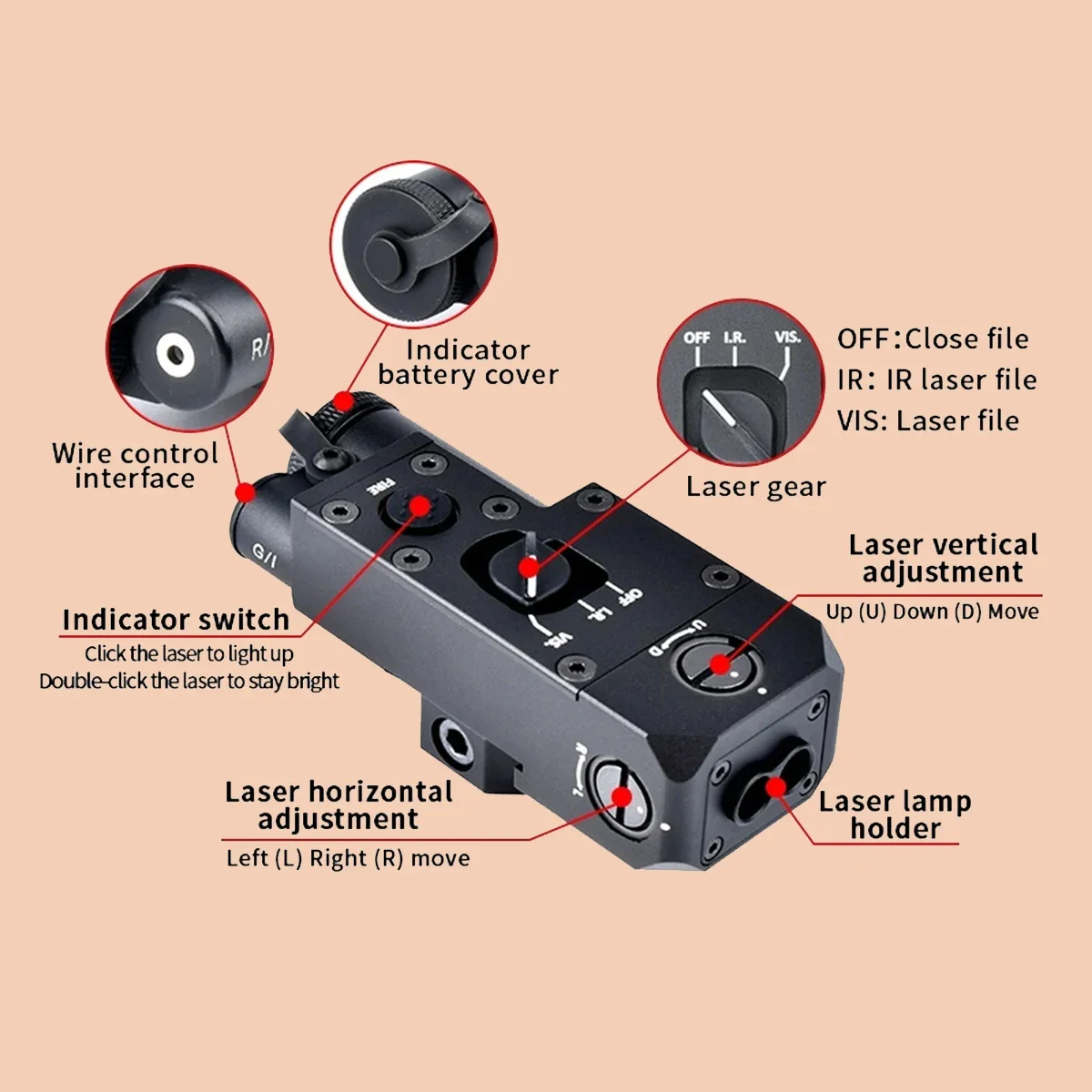Airsoft Metal CQBL-1 verde rojo azul punto IR puntero de mira láser M600 M300 luz de explorador arma de caza AK47 AR15 para riel de 20mm - imagen 3