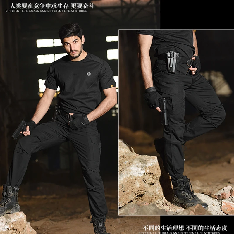 HAN WILD-Pantalones tácticos militares para hombre, pantalones de carga impermeables, transpirables, de combate de Color sólido del ejército, para correr, S-3XL DE TRABAJO - imagen 5