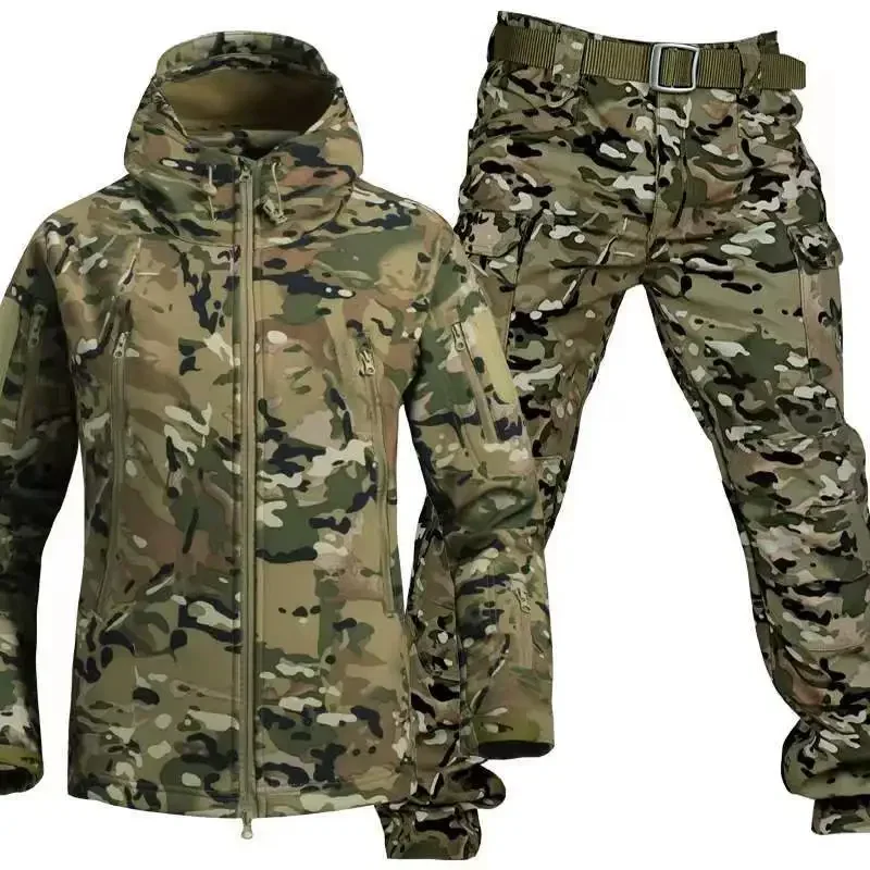 Ropa de caza de camuflaje, trajes tácticos, chaqueta Softshell para deportes al aire libre, hombres, senderismo, Camping, sudaderas impermeables a prueba de viento, abrigos - imagen 5