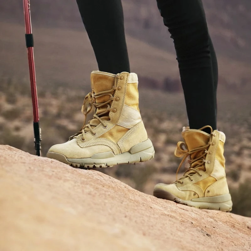 KOWM-zapatos de senderismo para hombre, botas impermeables, zapatos de caza, zapatos tácticos, zapatillas tobilleras de combate en el desierto, botas militares de piel de vaca - imagen 5