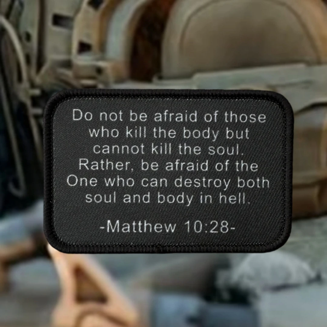 Matthew 10:28, parche de versículo bíblico, insignia de moral táctica, emblema militar, pegatina para mochila, parches impresos con gancho para ropa - imagen 3