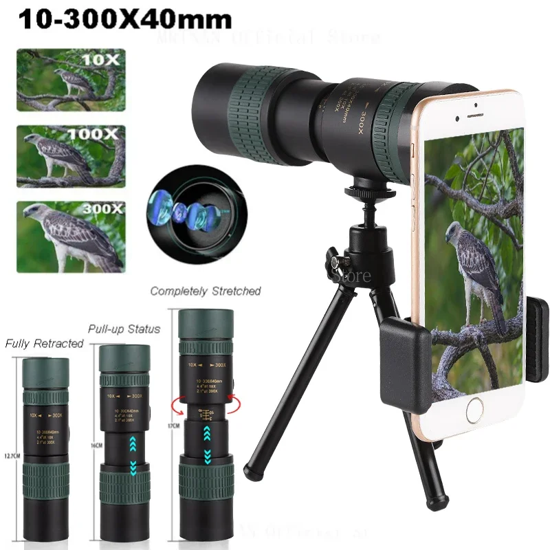 Prismáticos militares de Metal con Zoom 10-300X HD, binoculares potentes de largo alcance, telescopio profesional portátil de alta calidad para caza