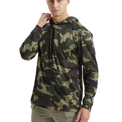 Camisas de camuflaje, camisa de caza, camiseta de manga larga con sombrilla, ropa de caza holgada de alta elasticidad, camiseta informal de pesca en la jungla para exteriores