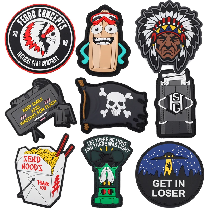 Parche luminoso táctico de PVC 3D con calavera nativa americana, gancho estereoscópico, respaldo, capítulo moral, mochila para exteriores, insignia de goma - imagen 2