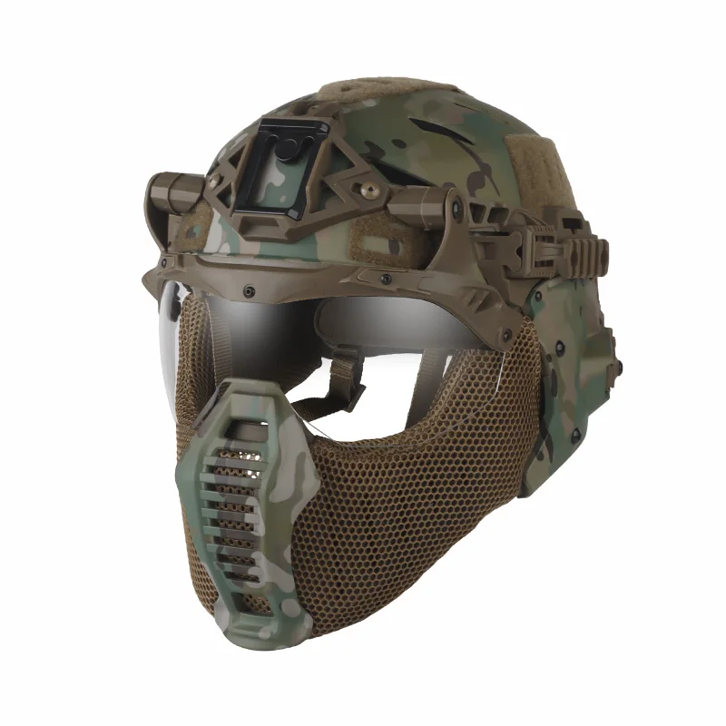 Casco táctico de protección completa Wendy 3,0 con media máscara, protector bucal/gafas abatibles/cubierta para las orejas, equipo de entrenamiento Airsoft para caza