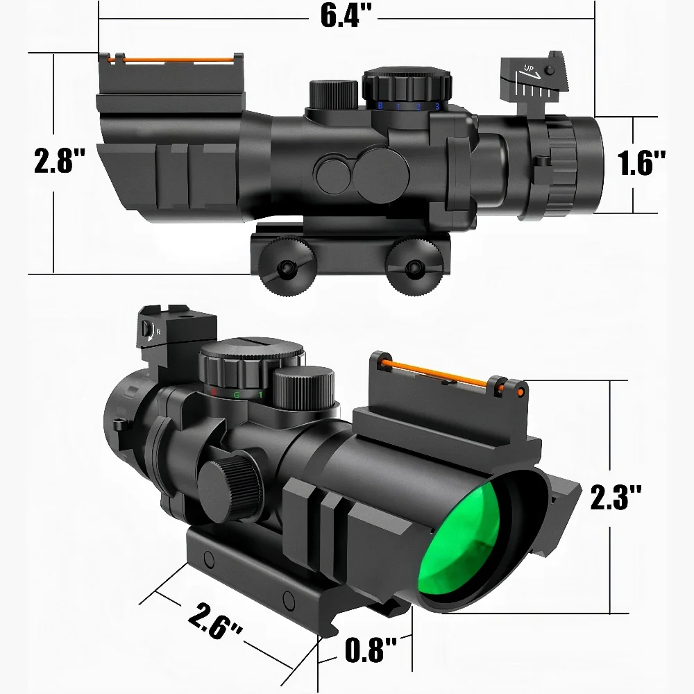 Mira telescópica para Rifle táctico con prisma 4x32, mira de retícula iluminada roja, verde y azul con mira de fibra óptica - imagen 4