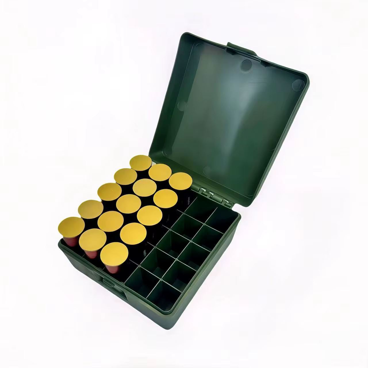 Interior de la caja mostrando las ranuras para cartuchos
