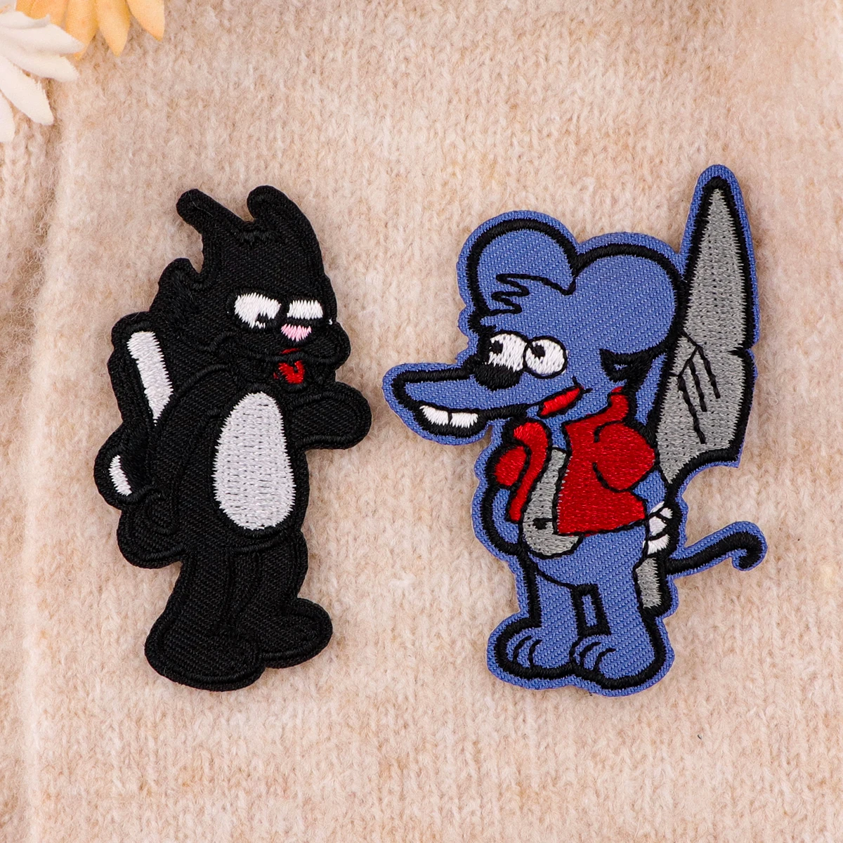 Parches de personajes de dibujos animados para ropa, bonito ratón, parches bordados para planchar para ropa, accesorio de apliques de rayas DIY - imagen 5