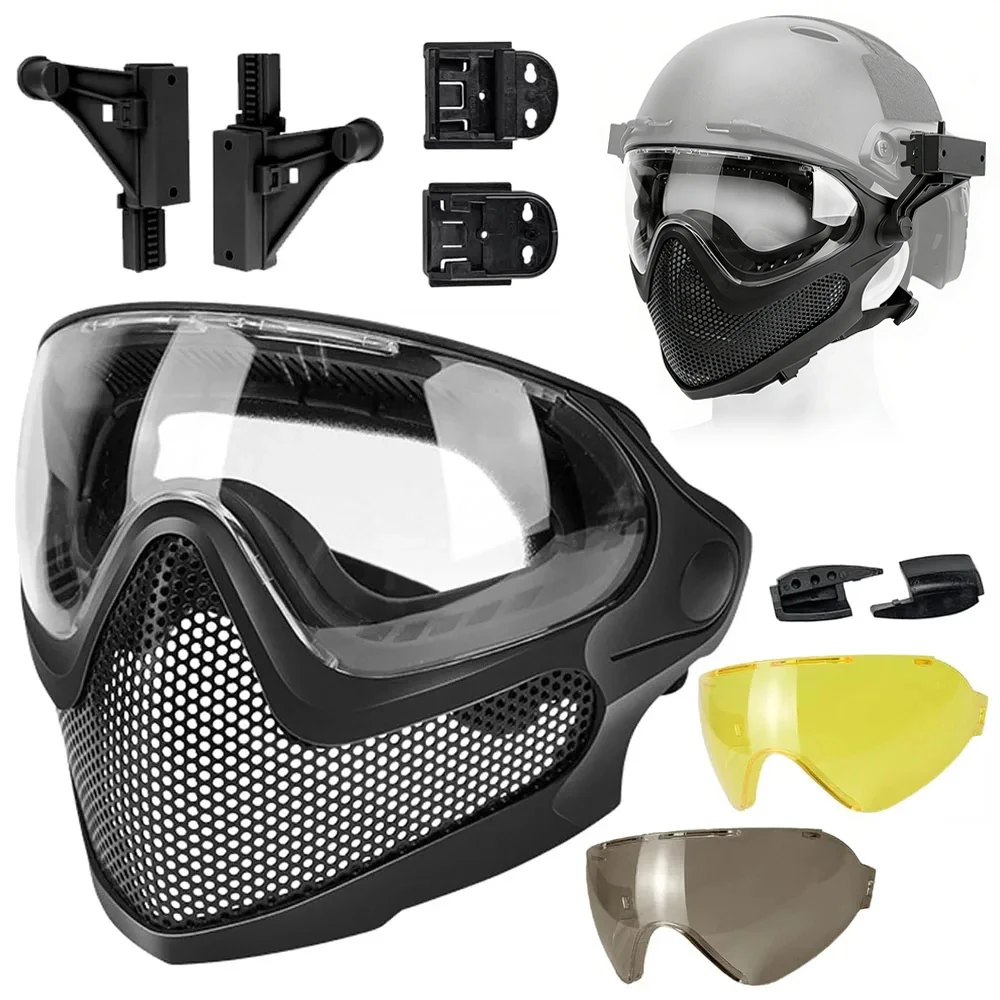 Máscara facial completa Airsoft, máscara para casco, gafas protectoras de seguridad antiniebla, conjunto de máscara facial de protección de malla de acero transpirable para juego de guerra - imagen 5
