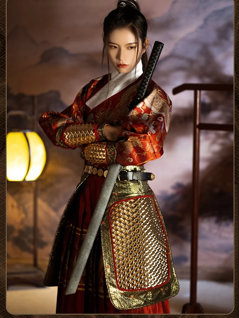 Falda blindada, armadura de armadura china, se puede combinar con traje de pez volador Hanfu, bata de cuello redondo, protector de brazo - imagen 4