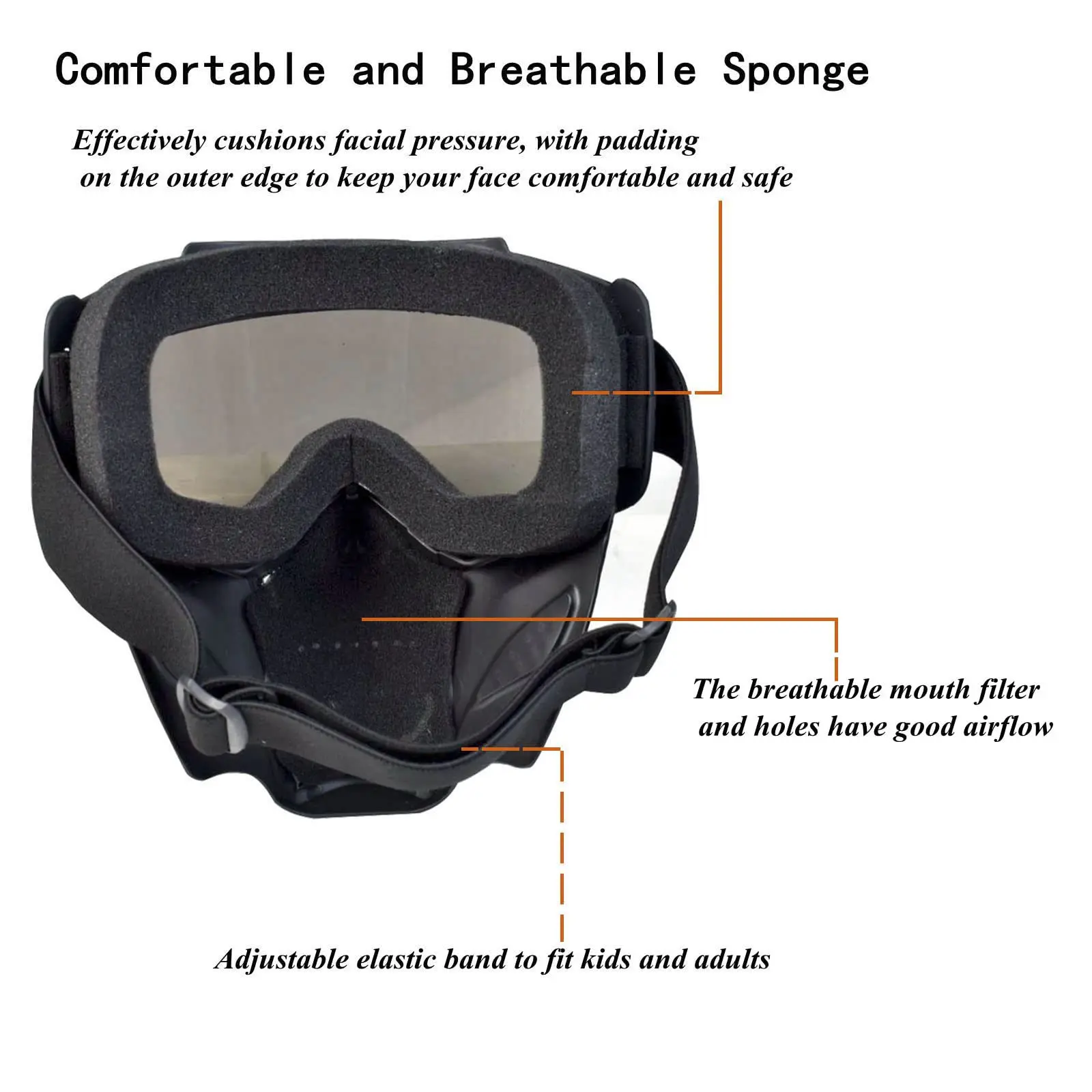 Máscara airsoft táctica de cara completa con gafas antivaho desmontables - imagen 4