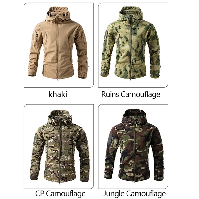 AUKU-Chaqueta táctica de concha suave para hombre, abrigos con capucha de lana impermeables para invierno, ropa de entrenamiento para acampar y cazar, chaqueta de camuflaje para exteriores - imagen 3