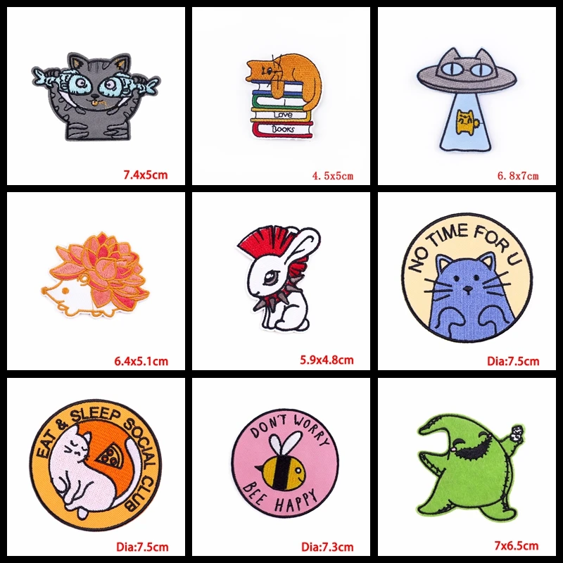 Prajna-parches bordados de gato de dibujos animados para niños, 10 piezas, DIY, apliques de animales para ropa, pegatinas, insignias - imagen 5