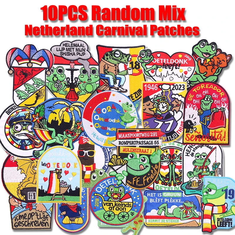 10 Uds. Parche de Carnaval de Países Bajos de mezcla aleatoria, parches para planchar para ropa, parches con emblema de Oeteldonk de País de tierras para coser ropa DIY - imagen 2