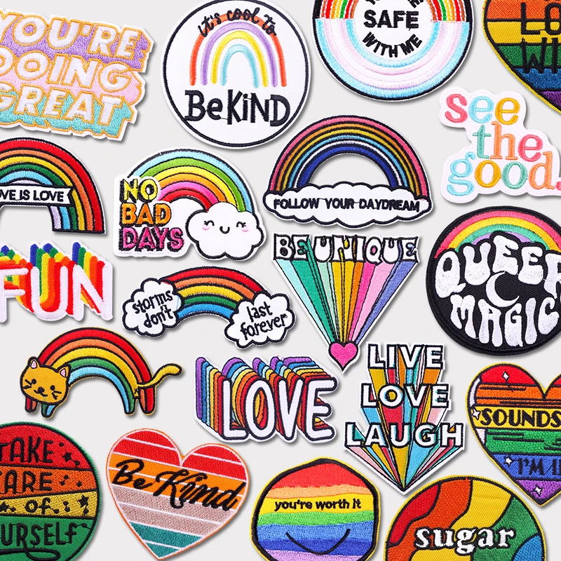 Parche de dibujos animados de arcoíris para planchar, parches para ropa DIY, parches bordados de amor coloridos para ropa, pegatinas para coser, insignia
