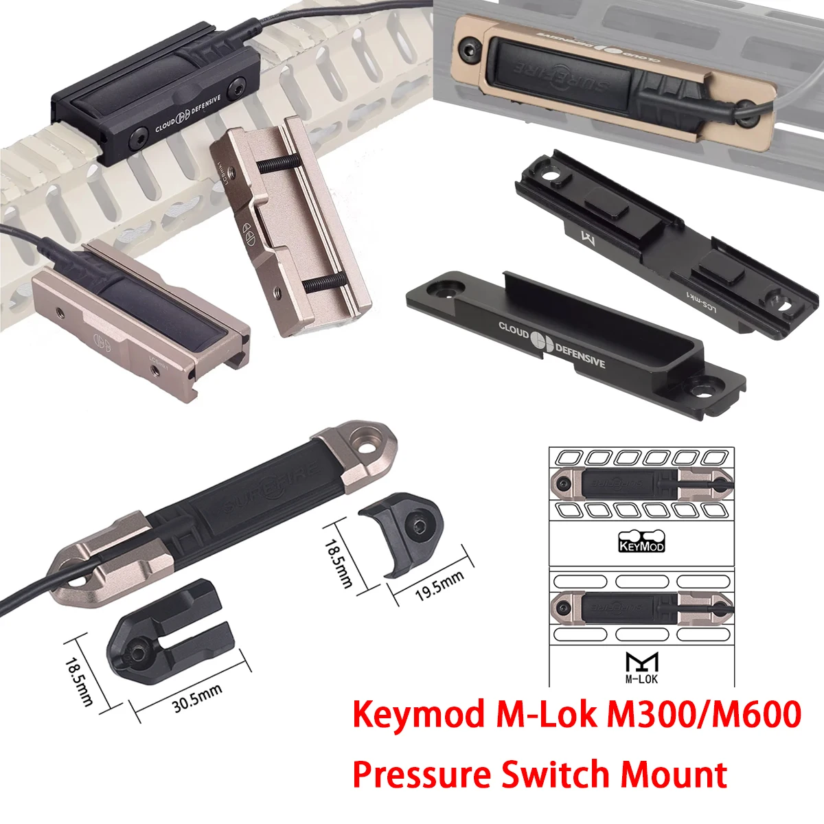 Interruptor de presión táctico, ranura de montaje DBAL PEQ Surefire M600 M300, interruptor de linterna Keymod m-lok Picatinny, accesorios de caza