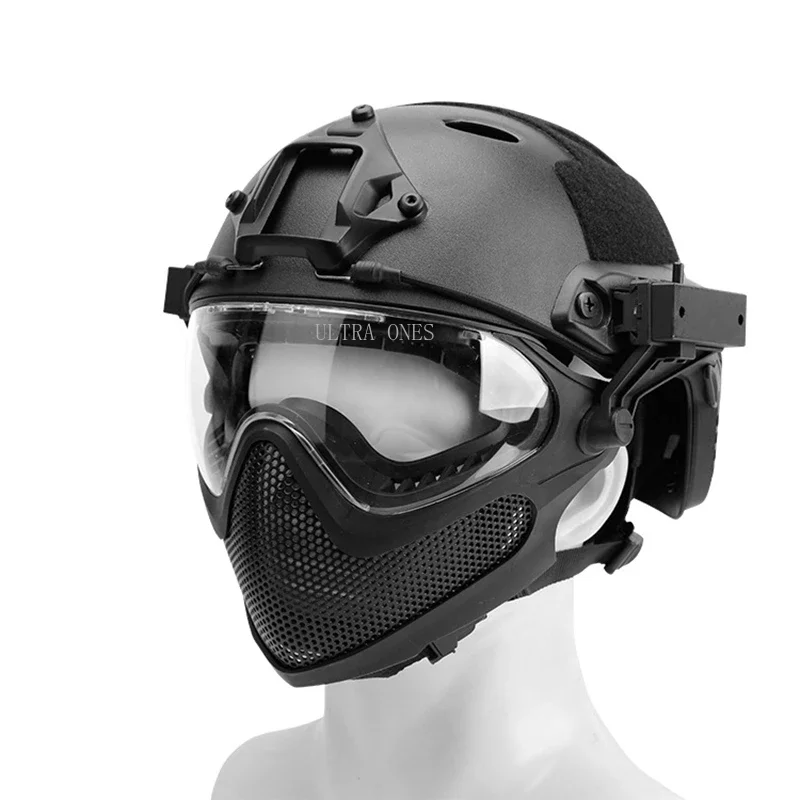 Casco táctico + máscara + juegos de gafas Airsoft tiro FAST PJ cascos Wargame Cs Paintball protección facial completa - imagen 4