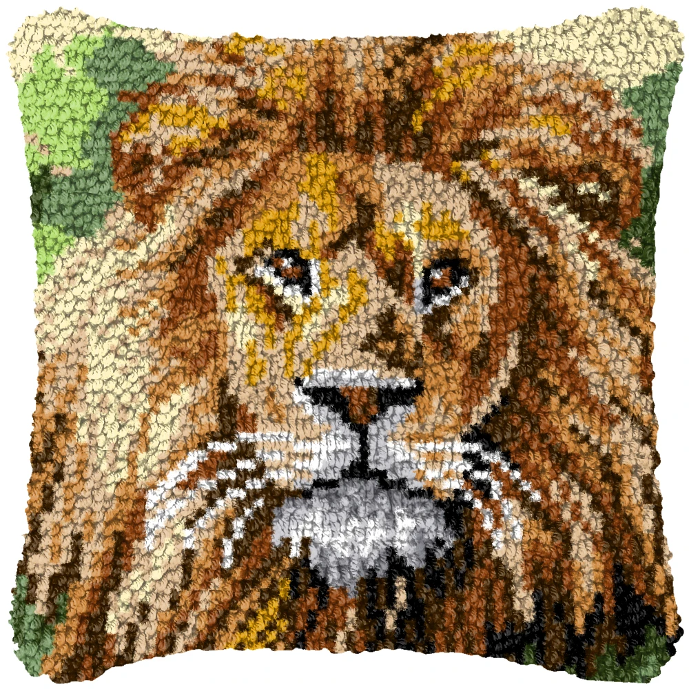 León, Tigre, Lobo, Animal, gancho de pestillo, cojín, funda de almohada, alfombra de ganchillo, bordado, almohada, Kit de gancho de pestillo, alfombra con nudo tejido DIY - imagen 3