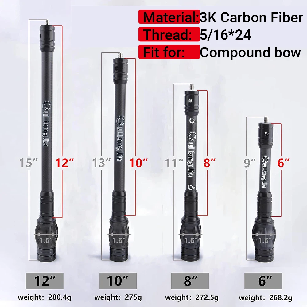 Estabilizador de arco compuesto de tiro con arco de 6/8/10/12 pulgadas, varilla de equilibrio de carbono 3K, amortiguador de goma, accesorios de tiro de caza - imagen 3