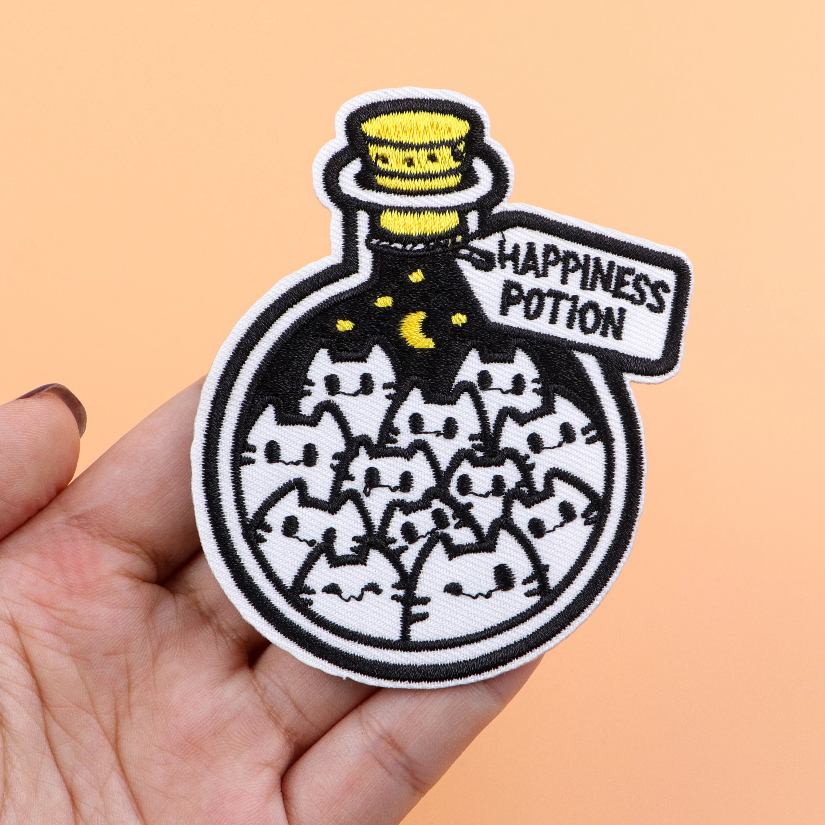Parche bordado de gato negro, parches termoadhesivos para planchar veneno de felicidad para ropa, insignias para coser DIY
