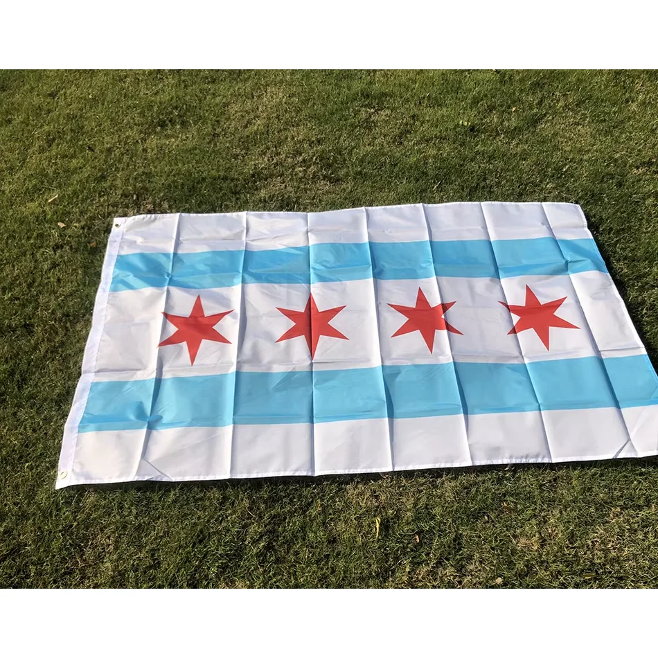 SKY FLAG Bandera de Chicago 90x150cm Bandera del Estado de EE. UU. para decoración del hogar Banner colgante de poliéster - imagen 2