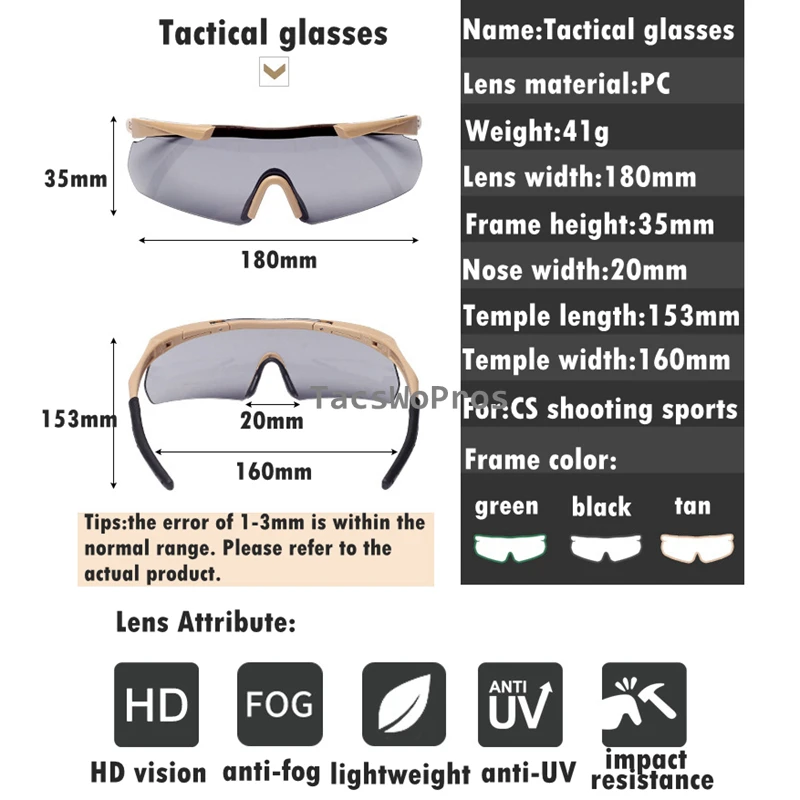 Gafas tácticas de 3 lentes CS entrenamiento combate Militar gafas de Paintball deportes al aire libre pesca senderismo caza gafas de sol Anti-uv - imagen 2