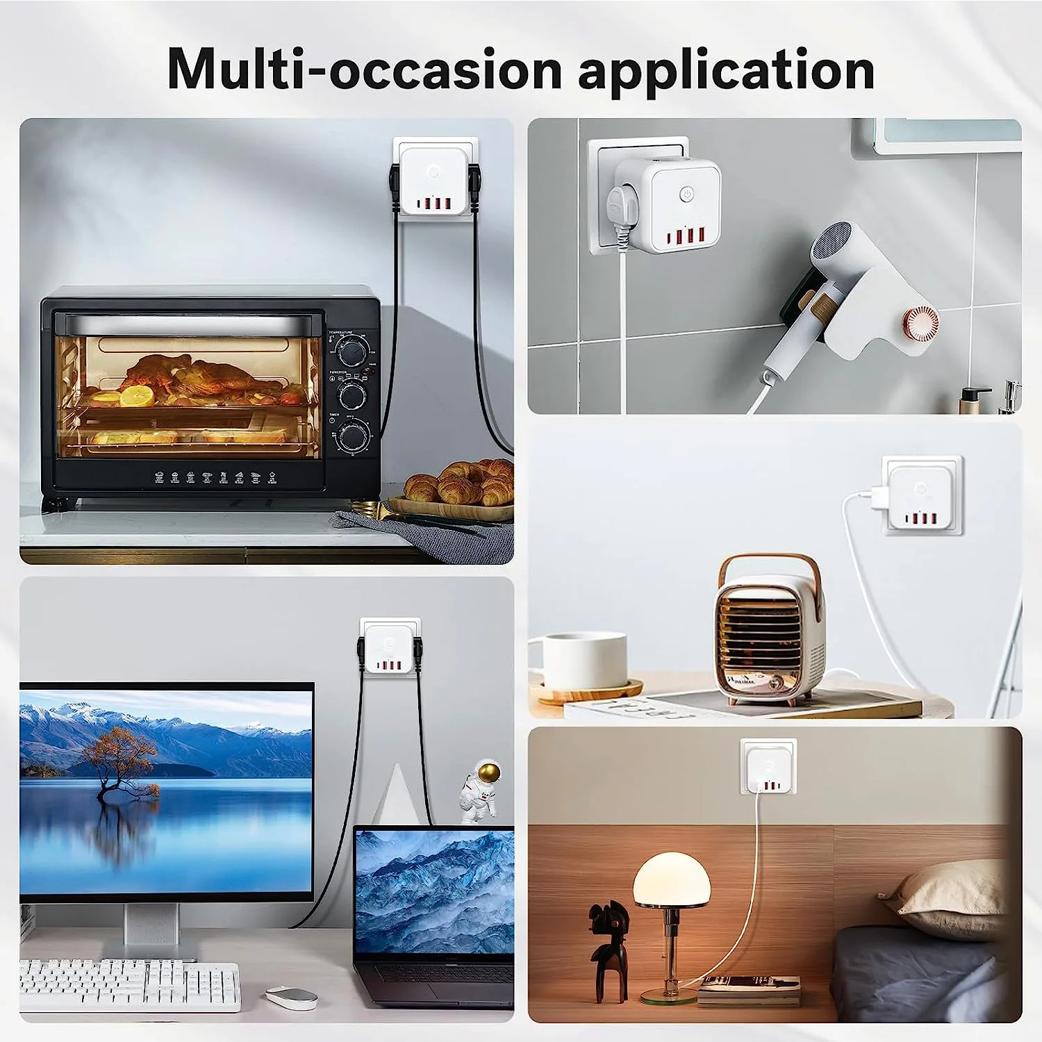 Regleta de pared triple enchufes USB cargador tipo C – Todo en uno - imagen 3
