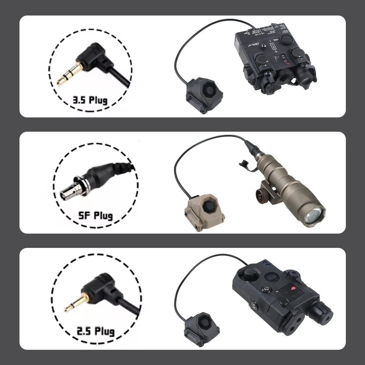 Interruptor de Presión Remoto Táctico AXON SL con Botón, Conector de 2.5/3.5mm/Grúa, Compatible con Surefire M300 M600 DBAL-A2 PEQ Láser para Riel de 20mm - imagen 2