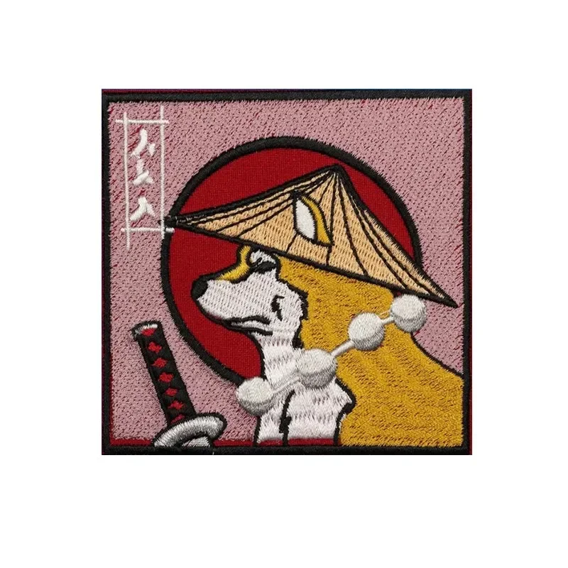 Samurai japonés Shiba Inu con un cuchillo, parches bordados para ropa, insignias bordadas de animales, dibujos animados DIY - imagen 5