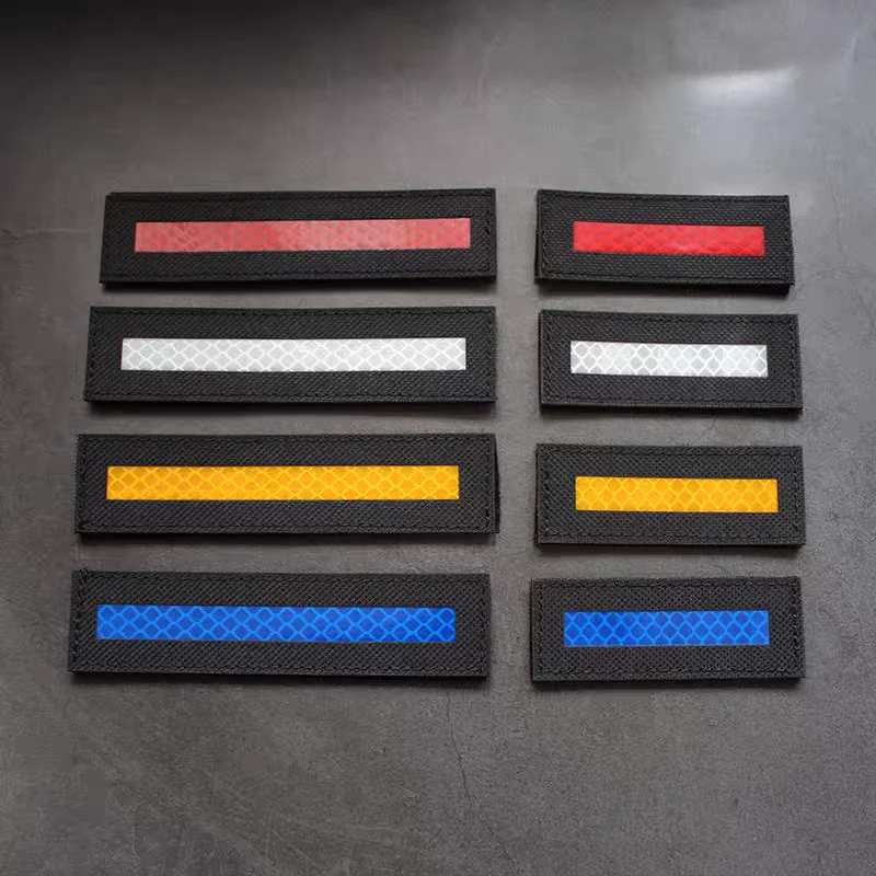 Parches tácticos de nailon con tira reflectante, apliques de identificación al aire libre de visión nocturna para decoración de mochila de ropa