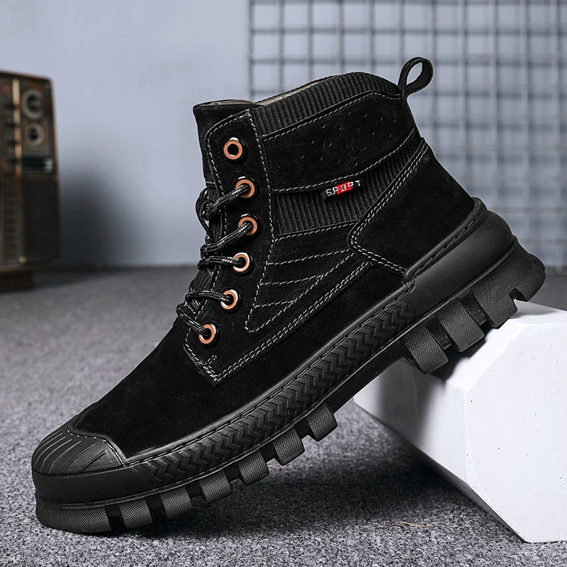 HIKEUP-Botas Martin para hombre, zapatillas de deporte al aire libre, zapatos transpirables para caminar por sendero, senderismo, deportes tácticos, zapatos de cuero de vaca - imagen 2