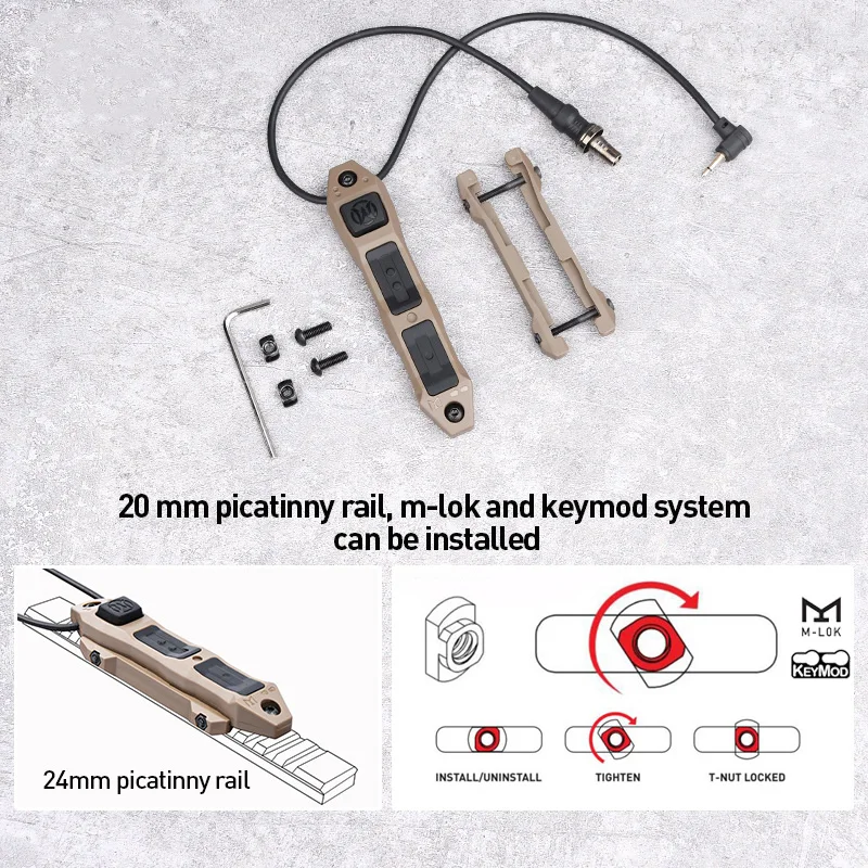 Interruptor táctico Airsoft de doble función para Surefir M300 M600, botón de enchufe, Control remoto, compatible con riel de 20mm, láser MLOK KEYMOD DBAL PEQ - imagen 5