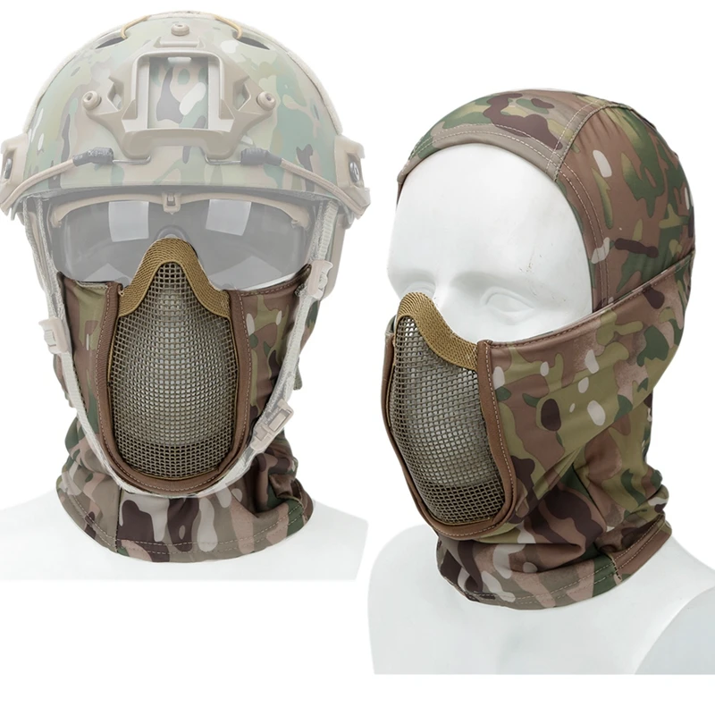 Máscara de caza, casco, pasamontañas de combate, gorra táctica de media cara, máscaras de Paintball de malla de acero para Paintball