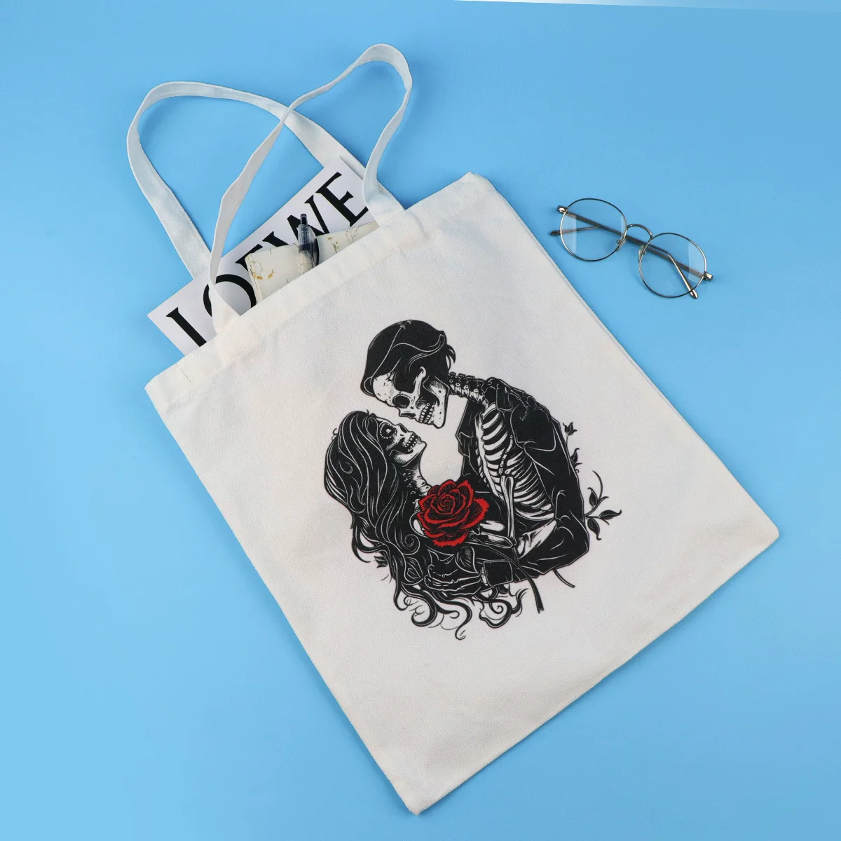 Bolso de mano con esqueleto, bolsos de hombro para mujer, bolso de compras Vintage, bolso de mano de lona informal de gran capacidad - imagen 2