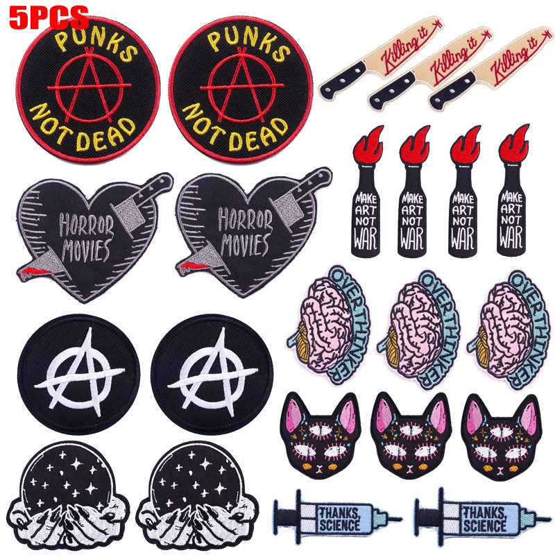 5 unids/lote serie negra bordado DIY parche PUNK hierro en parches para ropa sombreros chaquetas Jeans coser decoración personalizada - imagen 2