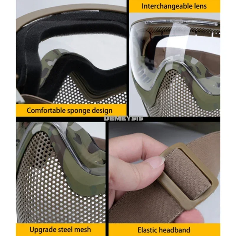 Máscara táctica Airsoft de cara completa con protección ocular de malla de acero para una rápida compatibilidad con casco - imagen 5