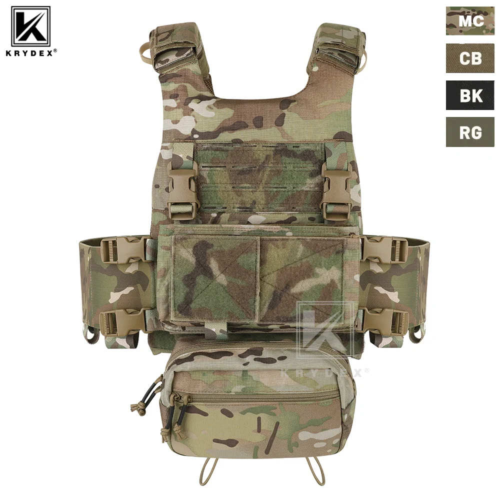 KRYDEX-Chaleco táctico MOLLE, portador de placa lisa de baja visibilidad, faja elástica, bolsa magnética de 7,62 y 5,56mm, chaleco ligero para hombre