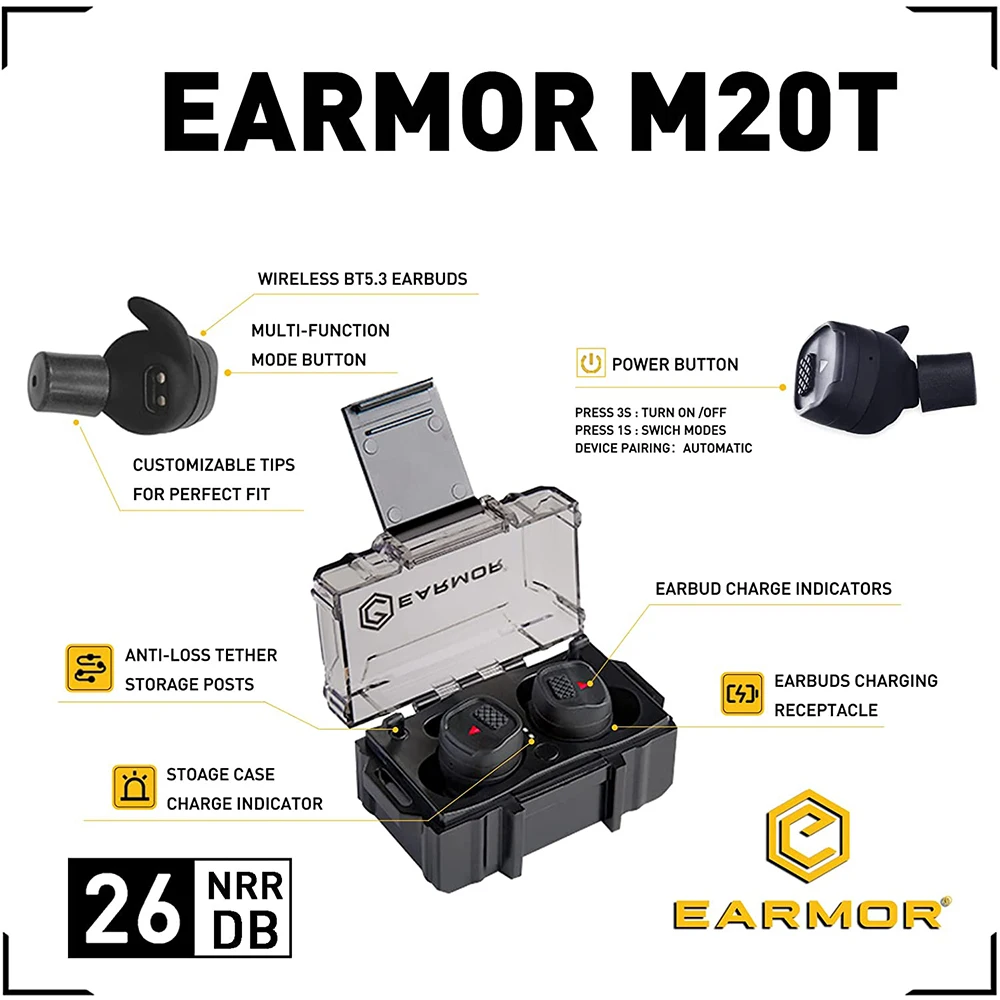 EARMOR M20T nuevos tapones para los oídos Bluetooth caza tiro tapones para los oídos electrónicos auriculares antiruido tapones para los oídos cancelación de ruido NRR26db - imagen 3