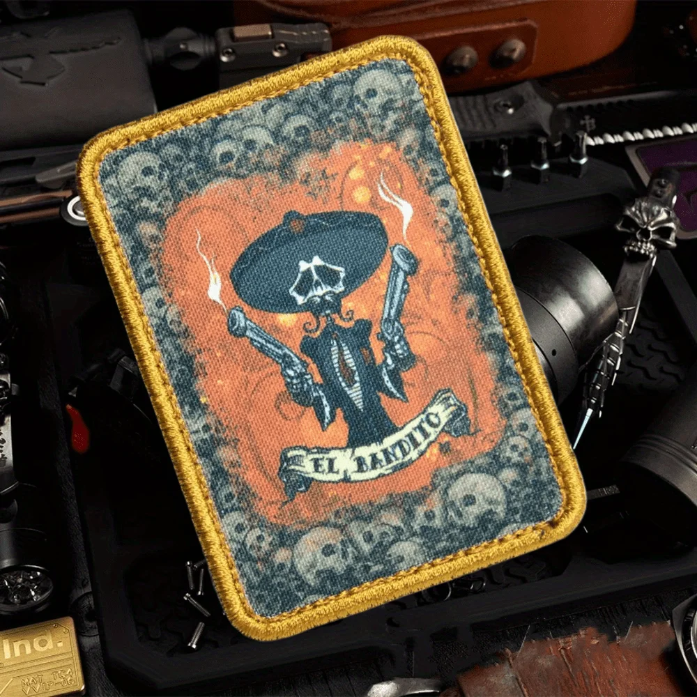 Parche táctico de calavera "El Bandito", parches de gancho y bucle impresos, insignia de moral militar, apliques, brazalete, pegatinas para mochila - imagen 5