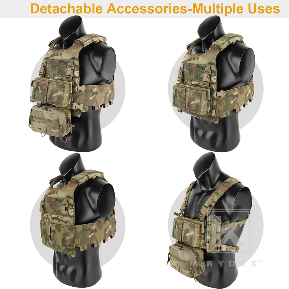 KRYDEX-Chaleco táctico MOLLE, portador de placa lisa de baja visibilidad, faja elástica, bolsa magnética de 7,62 y 5,56mm, chaleco ligero para hombre - imagen 5